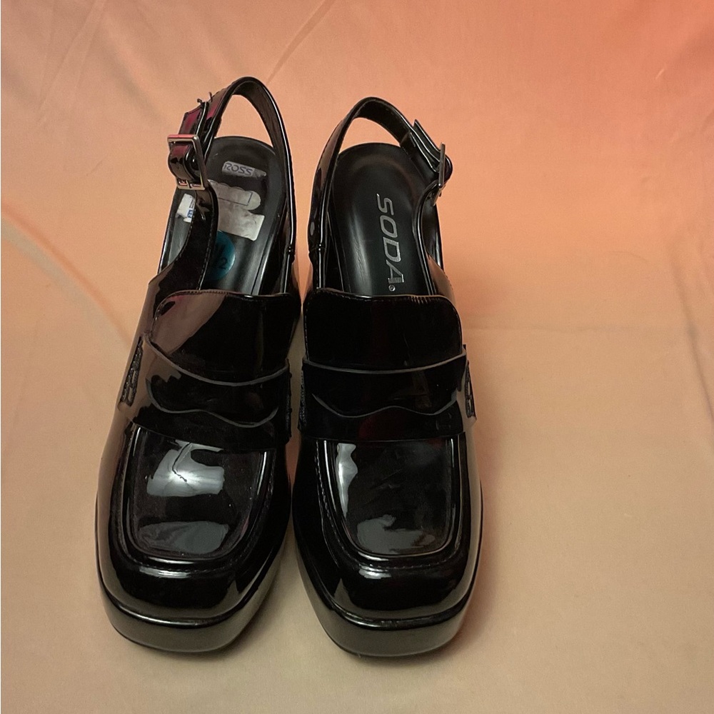 Soda Women's Glossy Black Platform Heels